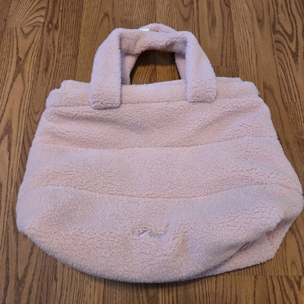 Victorias Secret Blush Pink Tote Bag Fuzy Sherpa Shopper Handbag Baby Pink New - Picture 10 of 11